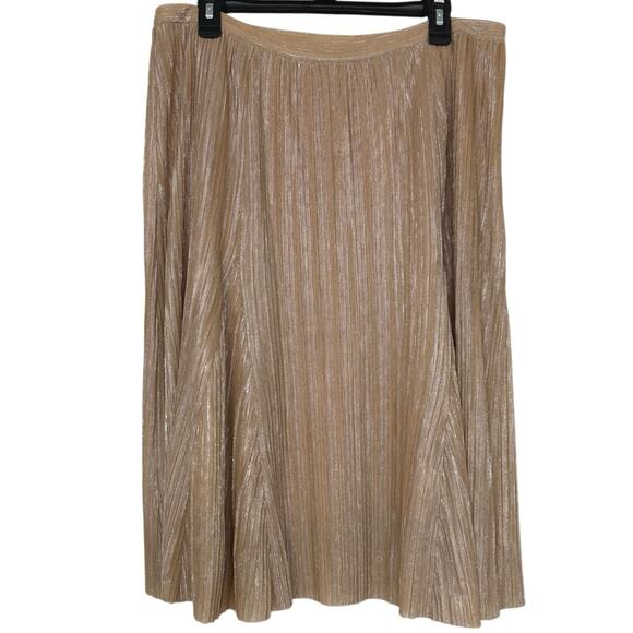 Maeve Anthropologie Gold/Tan Metallic Shimmer Pleated Midi Skirt Large Fairy - Picture 1 of 13